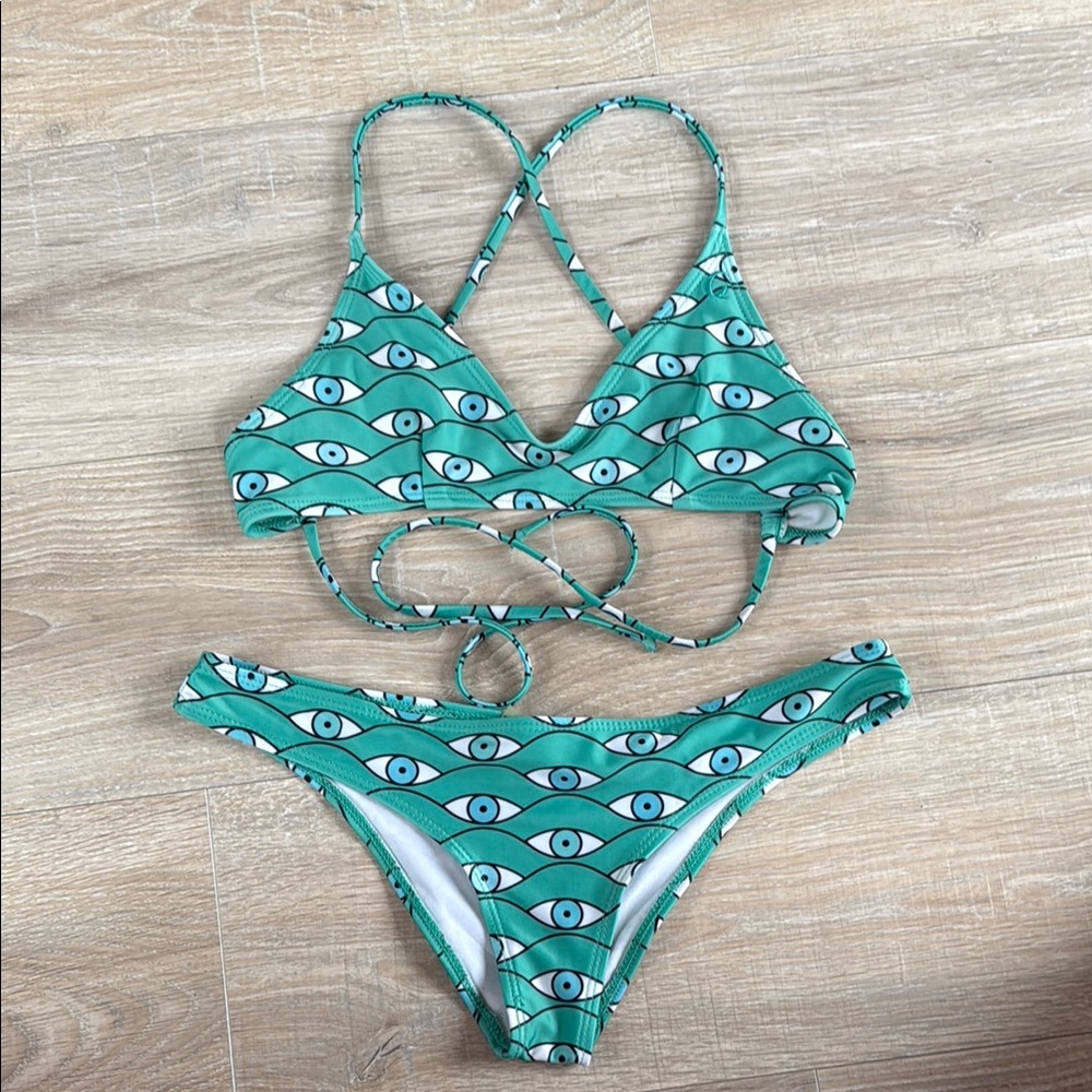 Stylish Green Eye-Pattern Bikini